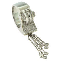 White Gold Diamond Falling Stars, Hearts, and Moon Dangle Ring