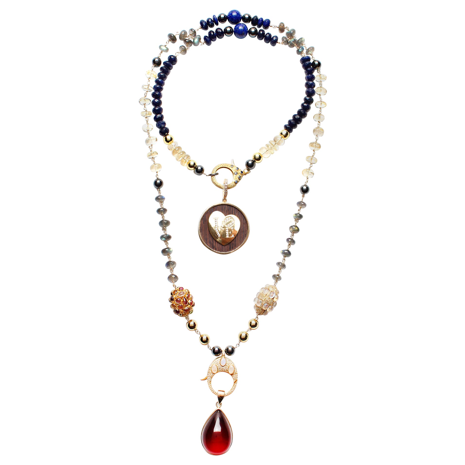 CLARISSA BRONFMAN Lapis Sapphire "Carmen" Rosary & Ebony Diamond LOVE & Amber