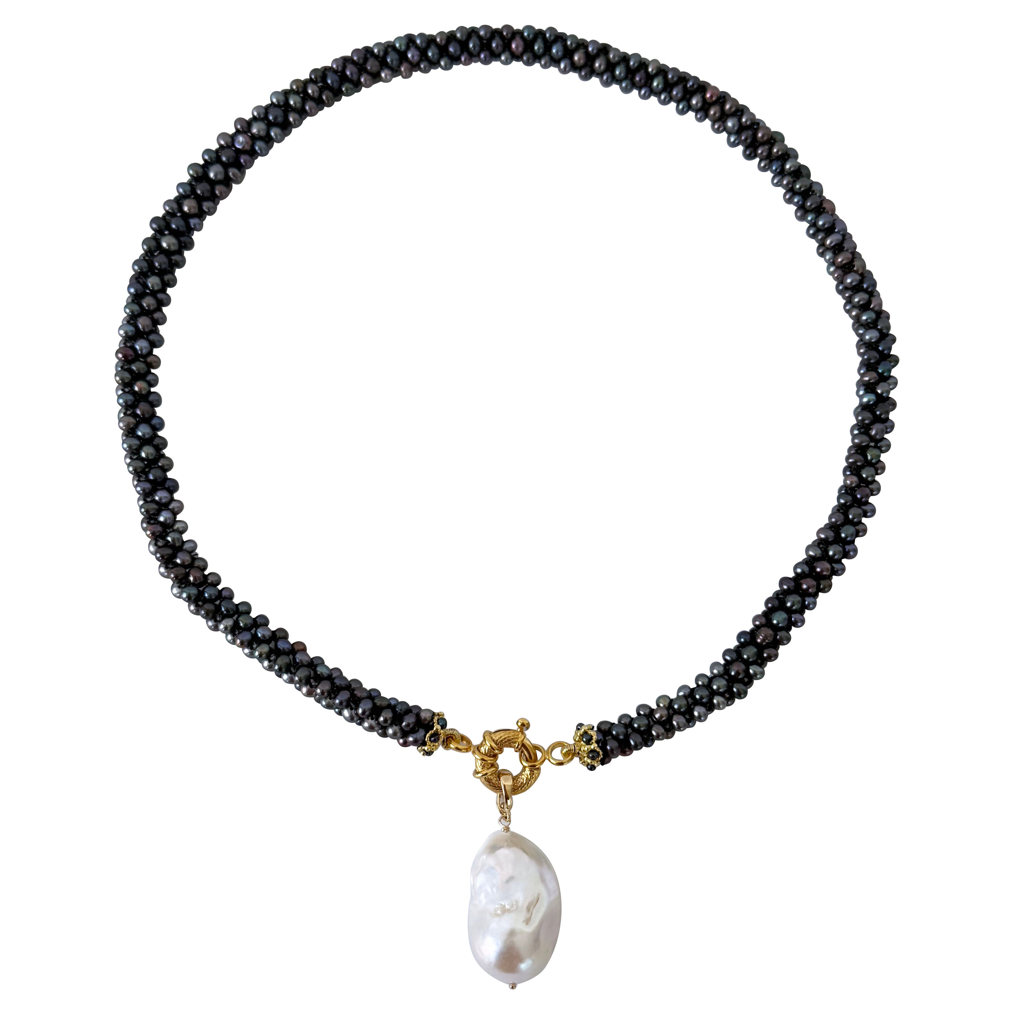 Marina J Black Pearl Rope Necklace, Solid 14k Gold Clasp & Removable Centerpiece