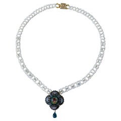 Marina J Natural Pearl Woven Necklace + Floral Mosaic Centerpiece & Gold Clasp