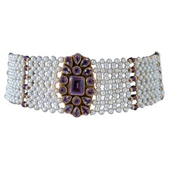 Marina J. Pearl, Solid 14k Gold & Amethyst Woven Choker + Gold Adjustable Clasp