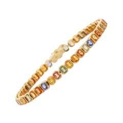 Pulsera de tenis artesanal de oro amarillo macizo de 18 quilates y 10,85 quilates de zafiros múltiples