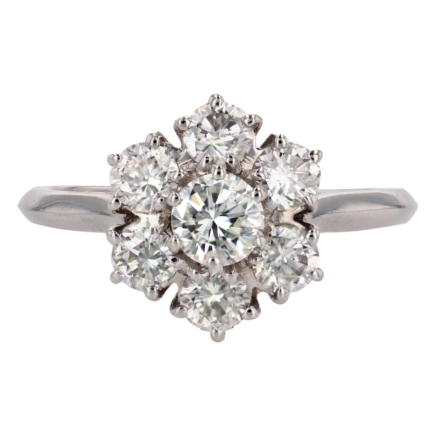 French 1970s Diamonds 18 Karat White Gold Retro Flake Ring