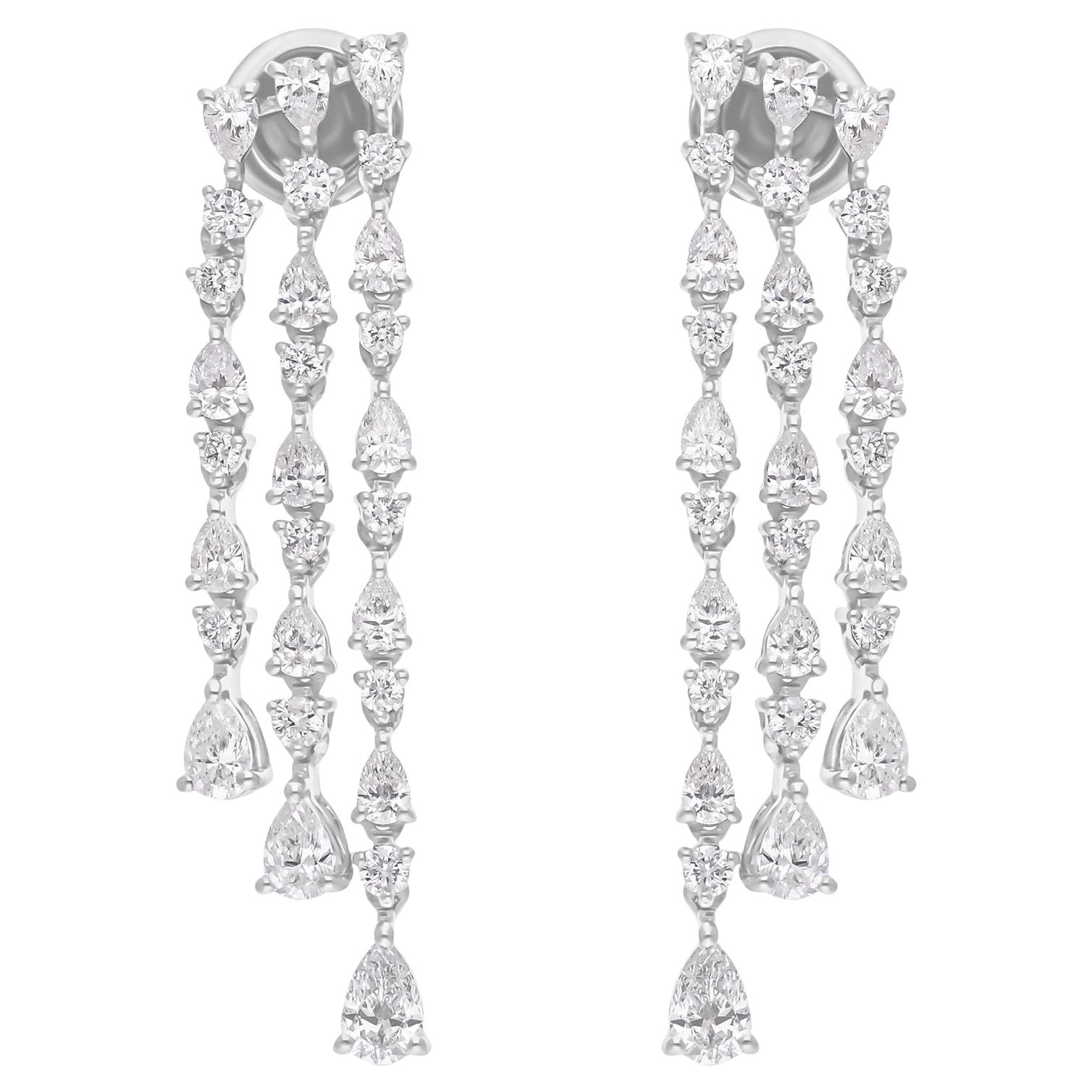 Real 2.82 Carat SI/H Pear Round Diamond Chandelier Earrings 14 Karat White Gold