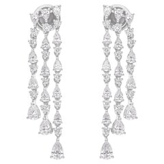 Real 2.82 Carat SI/H Pear Round Diamond Chandelier Earrings 14 Karat White Gold