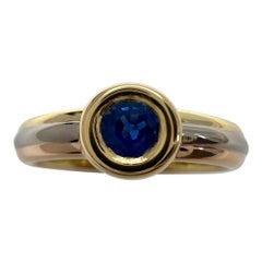 Vintage Cartier Blue Sapphire Round 18k Tricolour Multi Tone Gold Solitaire Ring