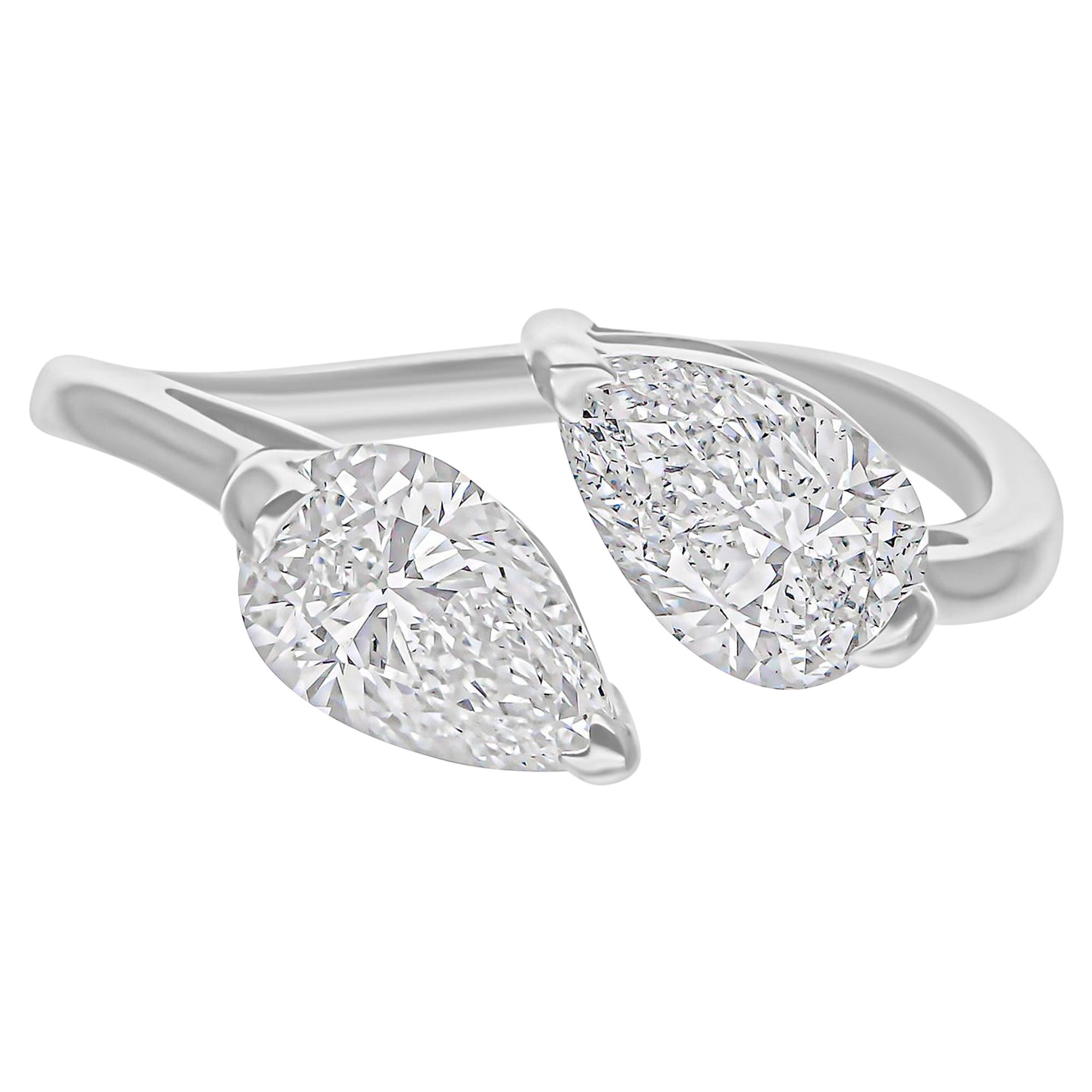Anillo puño de diamantes en forma de pera de 2 quilates de verdad Oro blanco de 14 quilates Joyería hecha a mano