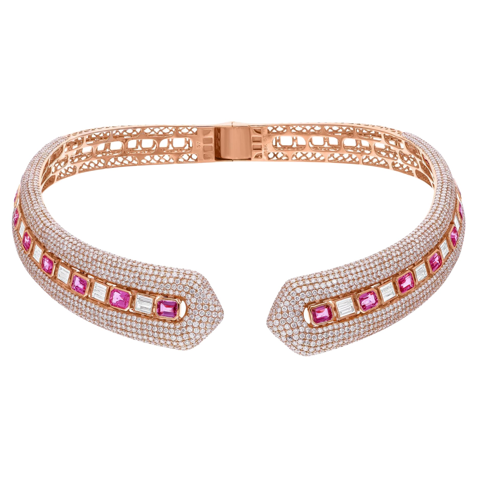 10.12 Carat Pink Sapphire Choker Necklace 18.55 Ct. Diamond 14 Karat Rose Gold