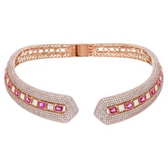 10.12 Carat Pink Sapphire Choker Necklace 18.55 Ct. Diamond 14 Karat Rose Gold