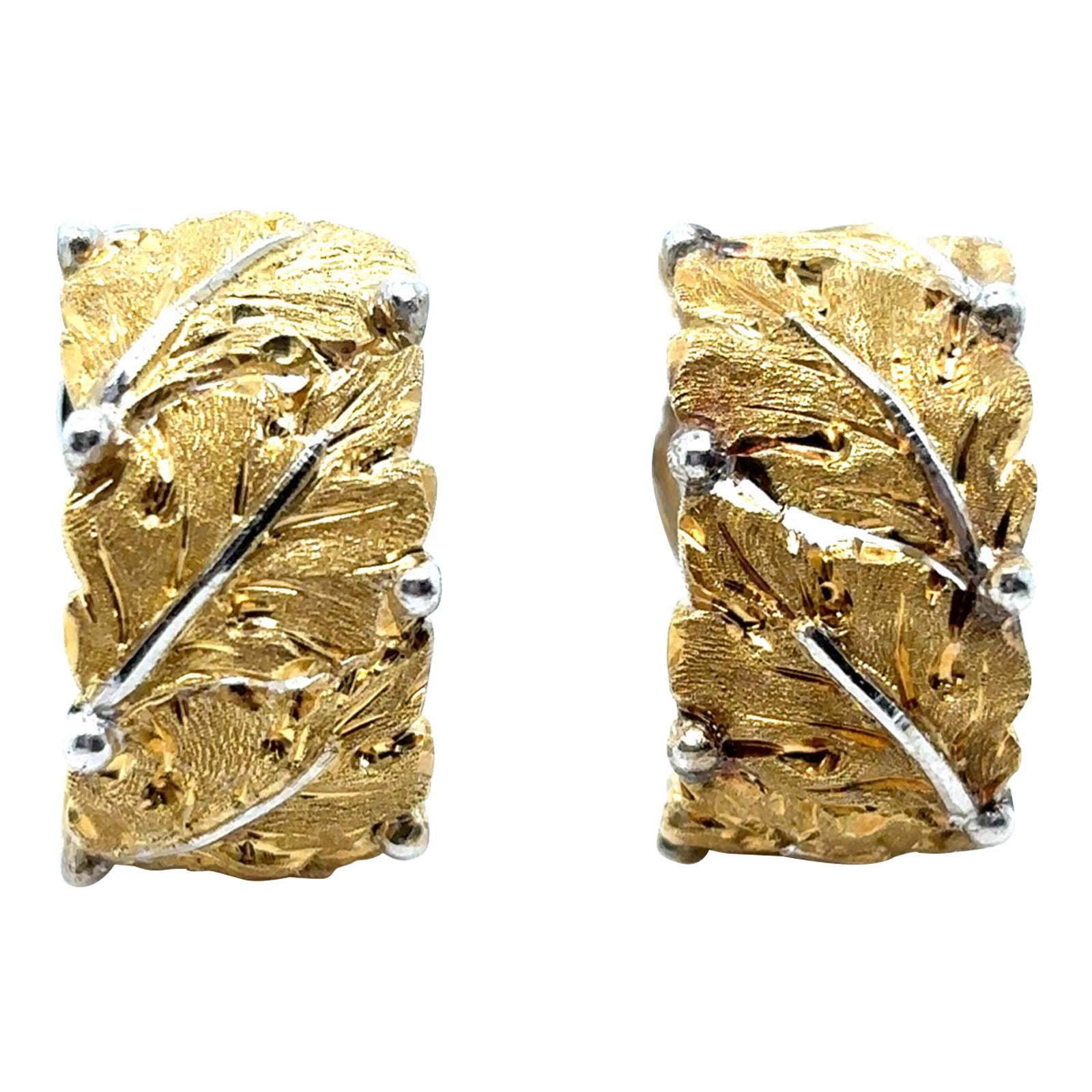 Pendientes de aro vintage Buccellati de oro blanco amarillo de 18 quilates
