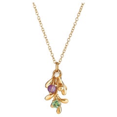 Nathalie Jean Natural Style Diamond Tourmaline Amethyst Gold Pendant Necklace