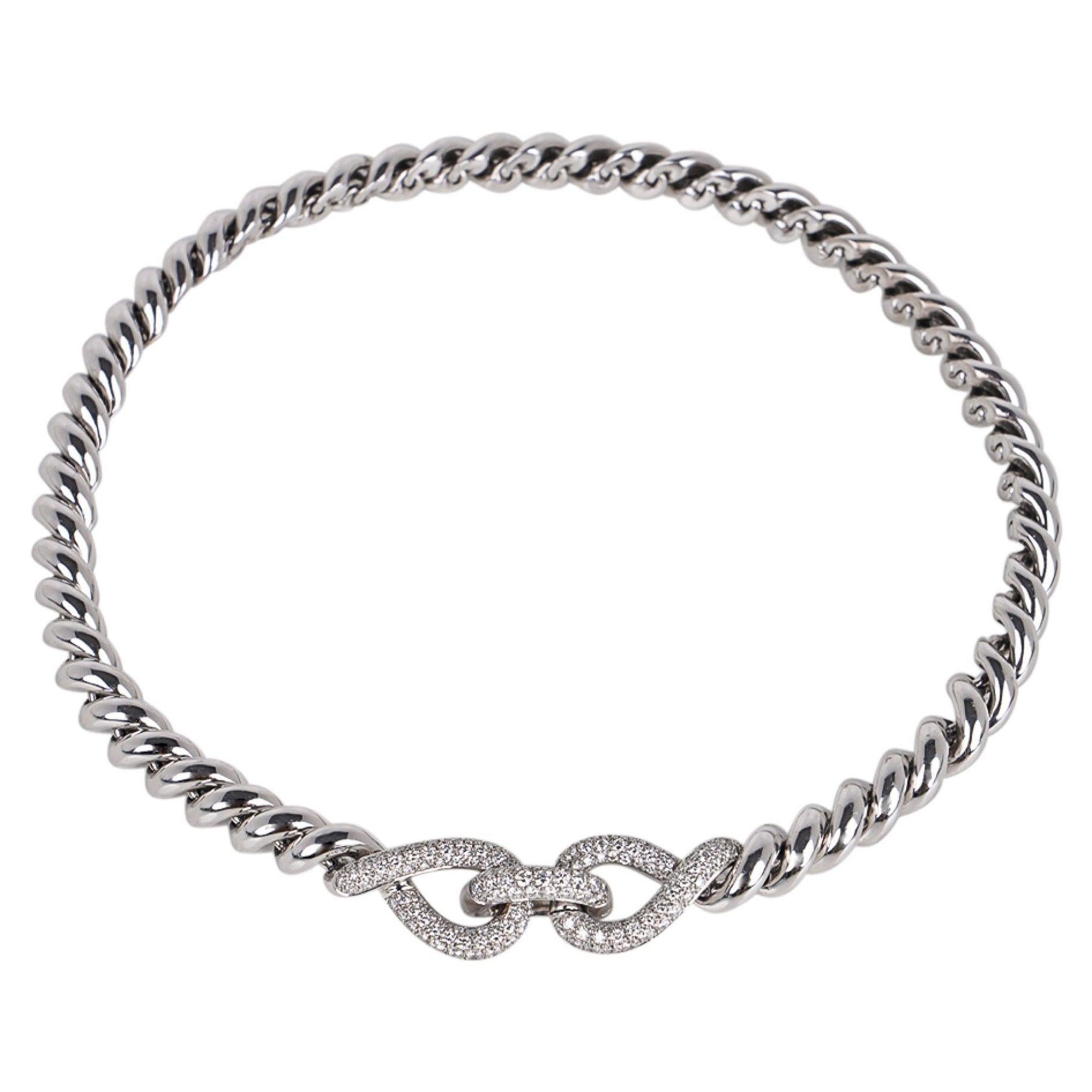 Hermes Diamond Torsade Necklace 18K White Gold Necklace