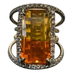 18K White Gold Halo Diamond GIA Certified 7.51 Carat Radiant Cut Fire Opal Ring