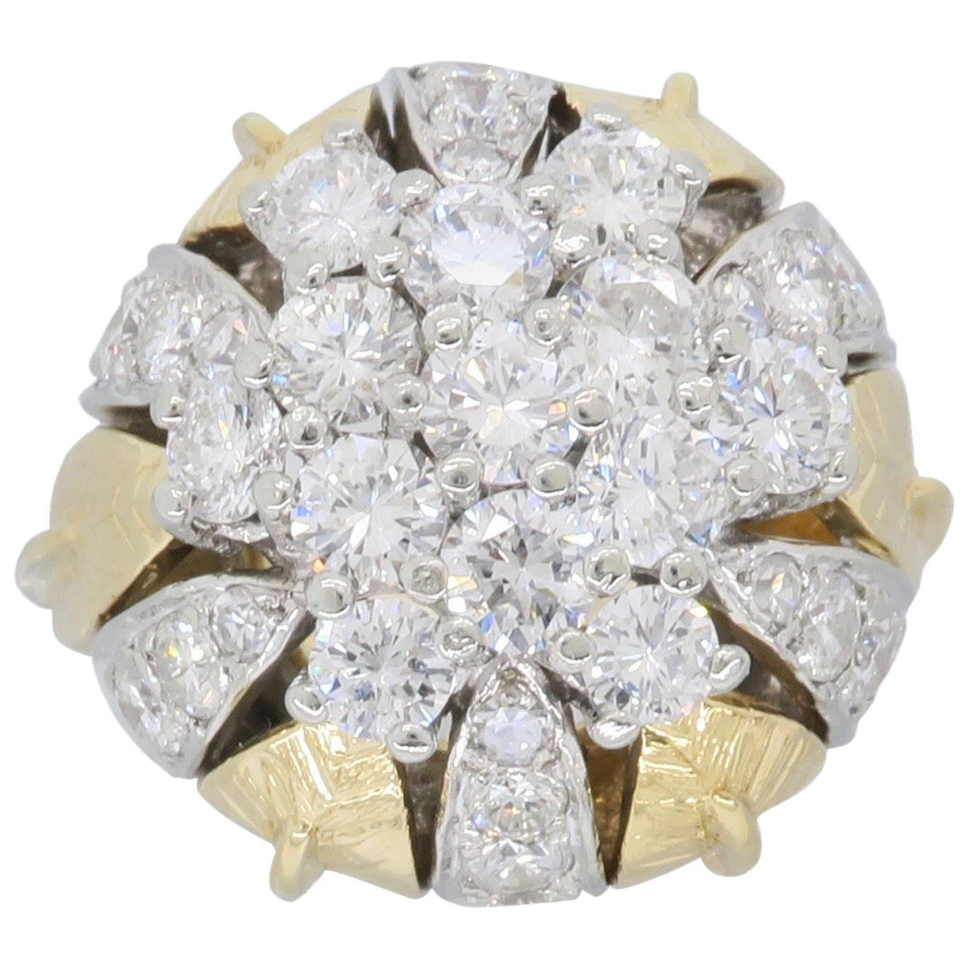 Two-Tone Gold Diamond Flower Ring