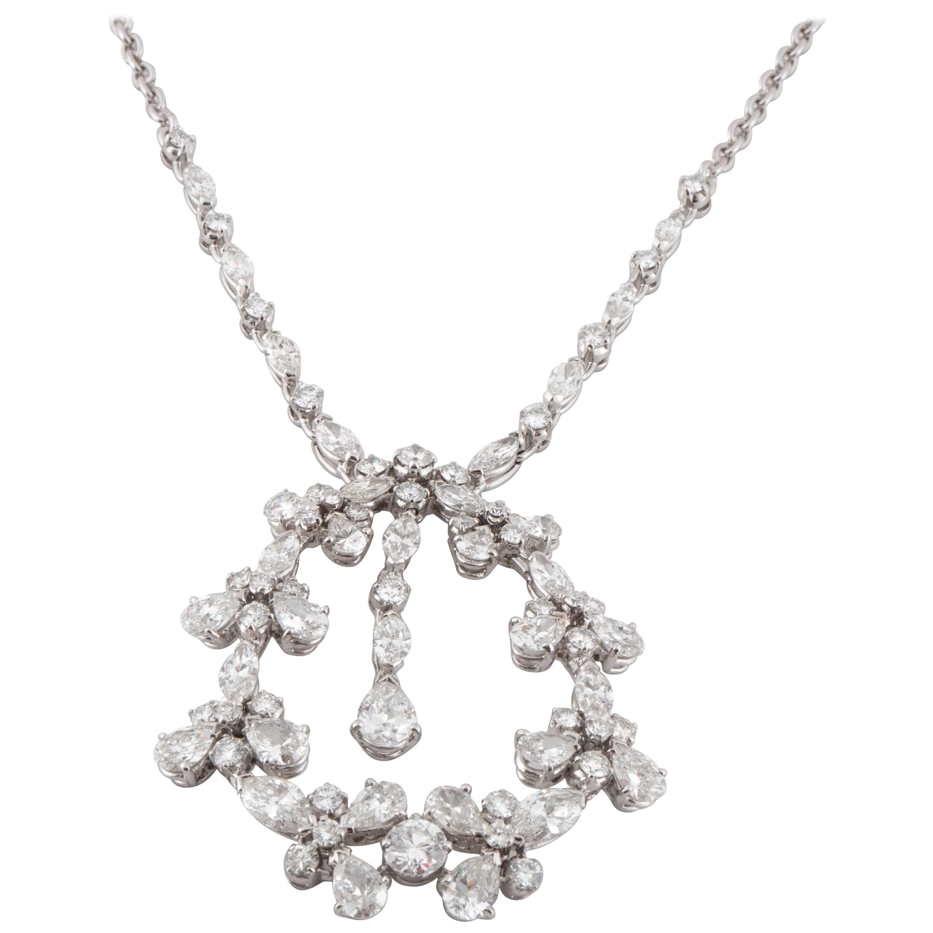 Diamond Drop Pendant Necklace in 18K White Gold