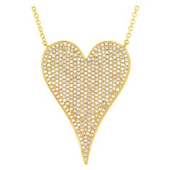 Rachel Koen Pave Diamond Heart Pendant Necklace 14K Yellow Gold 0.43Cttw