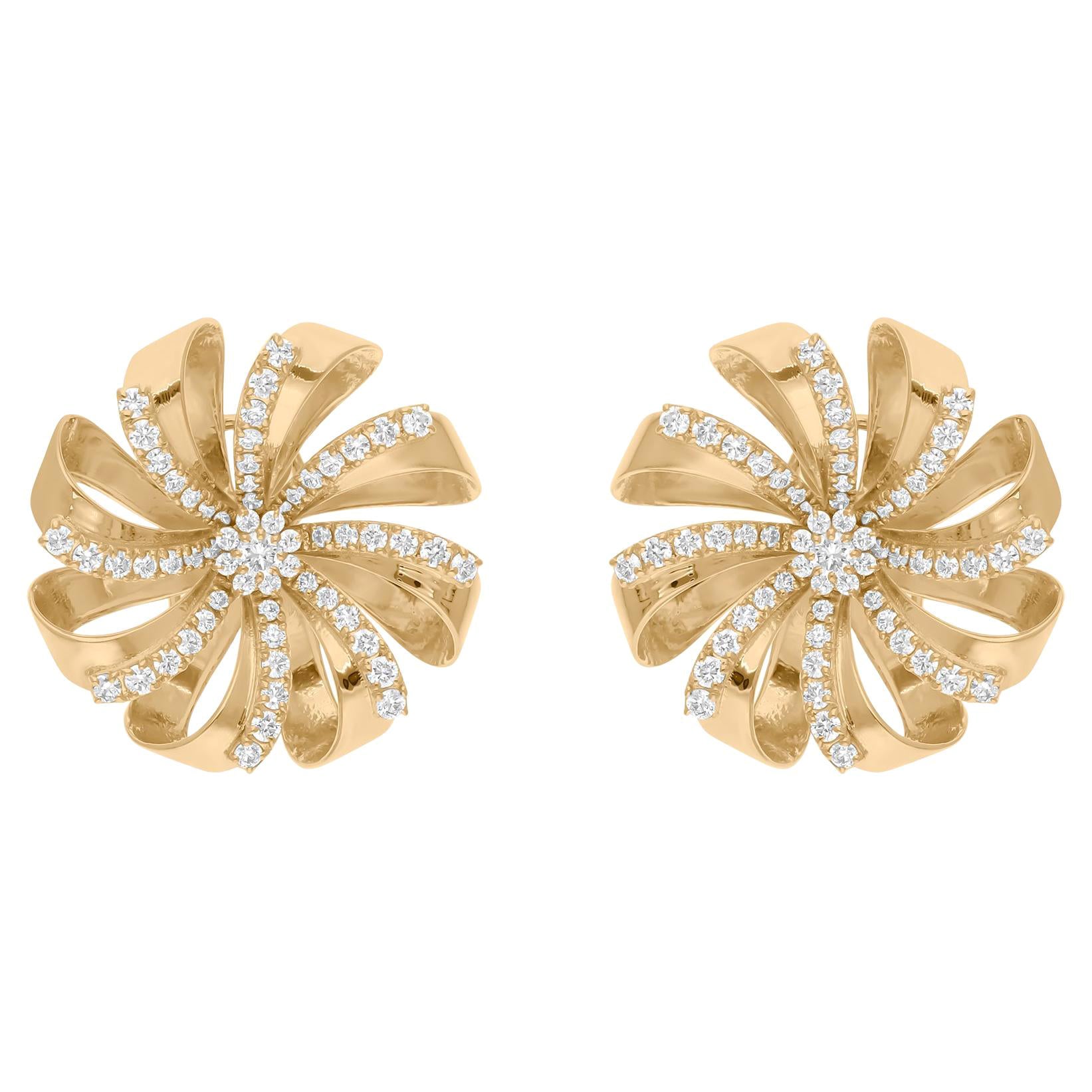 Natural 1.75 Carat SI/H Round Diamond Flower Earrings 14k Yellow Gold Jewelry