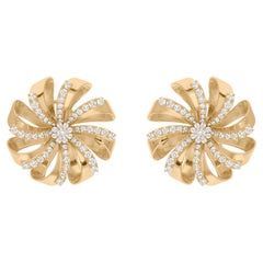 Natural 1.75 Carat SI/H Round Diamond Flower Earrings 14k Yellow Gold Jewelry