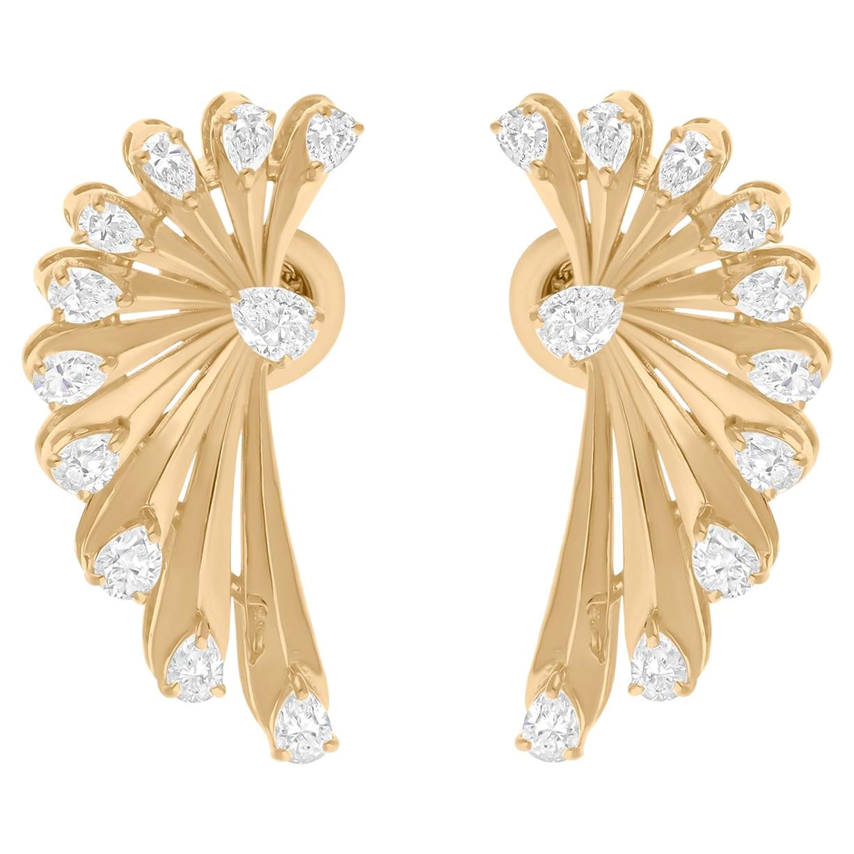 Boucles d'oreilles ailes d'ange en or jaune 14 carats avec diamants taille poire 1,59 carat SI/H