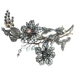 Late 19th Century Diamond Pearl Flower Brooch 6