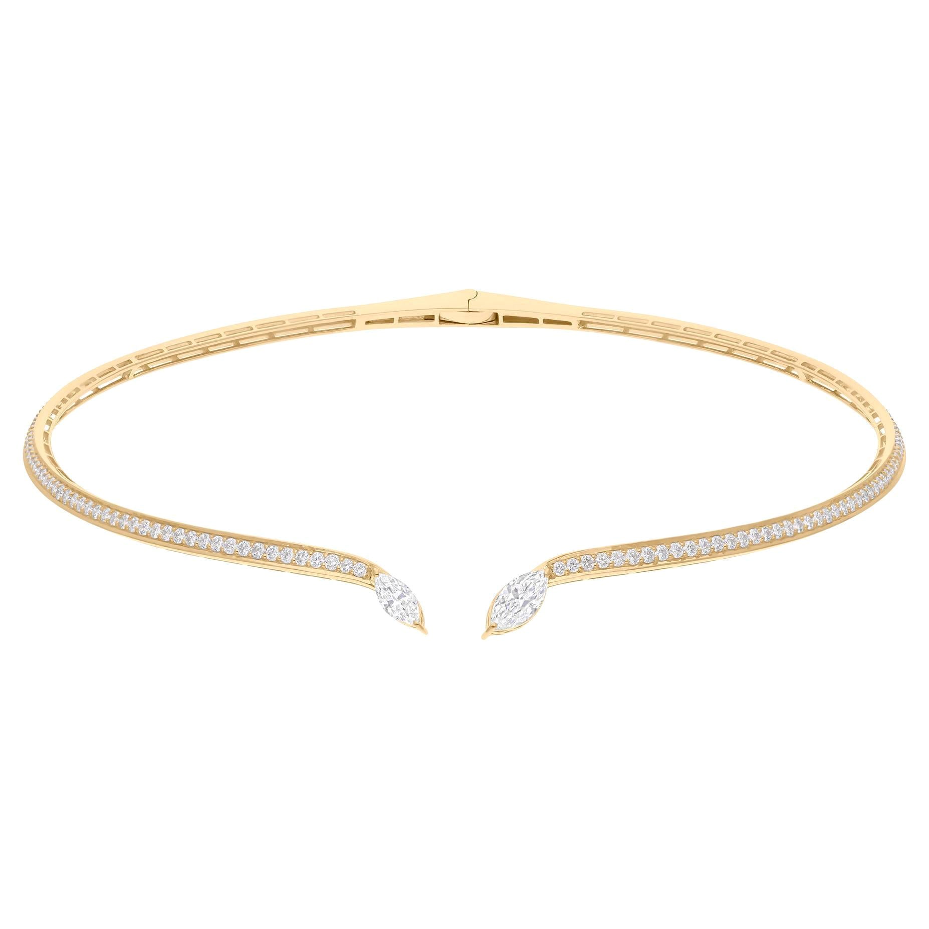 3.95 Carat Marquise Round Brilliant Cut Diamond Choker Necklace 14k Yellow Gold