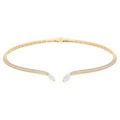 Choker-Halskette aus 14 Karat Gelbgold mit 3,95 Karat rundem Marquise-Diamant im Brillantschliff