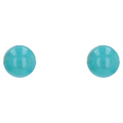 Modern Turquoise Bead 18 Karat White Gold Stud Earrings