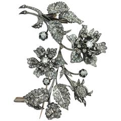 Late 19th Century French Diamond Silver and Gold En Tremblant Flower Brooch