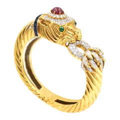 Pantera Diamante Rubí Esmeralda y Zafiro Pulsera de Oro
