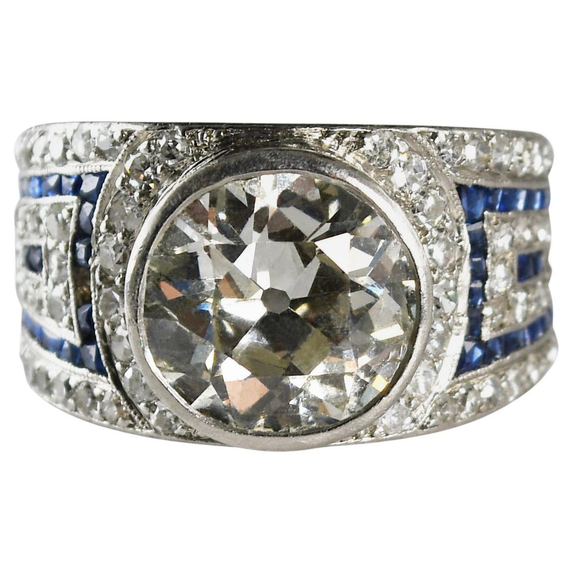 Bague en platine Art déco avec diamant taille euro 2,75ct