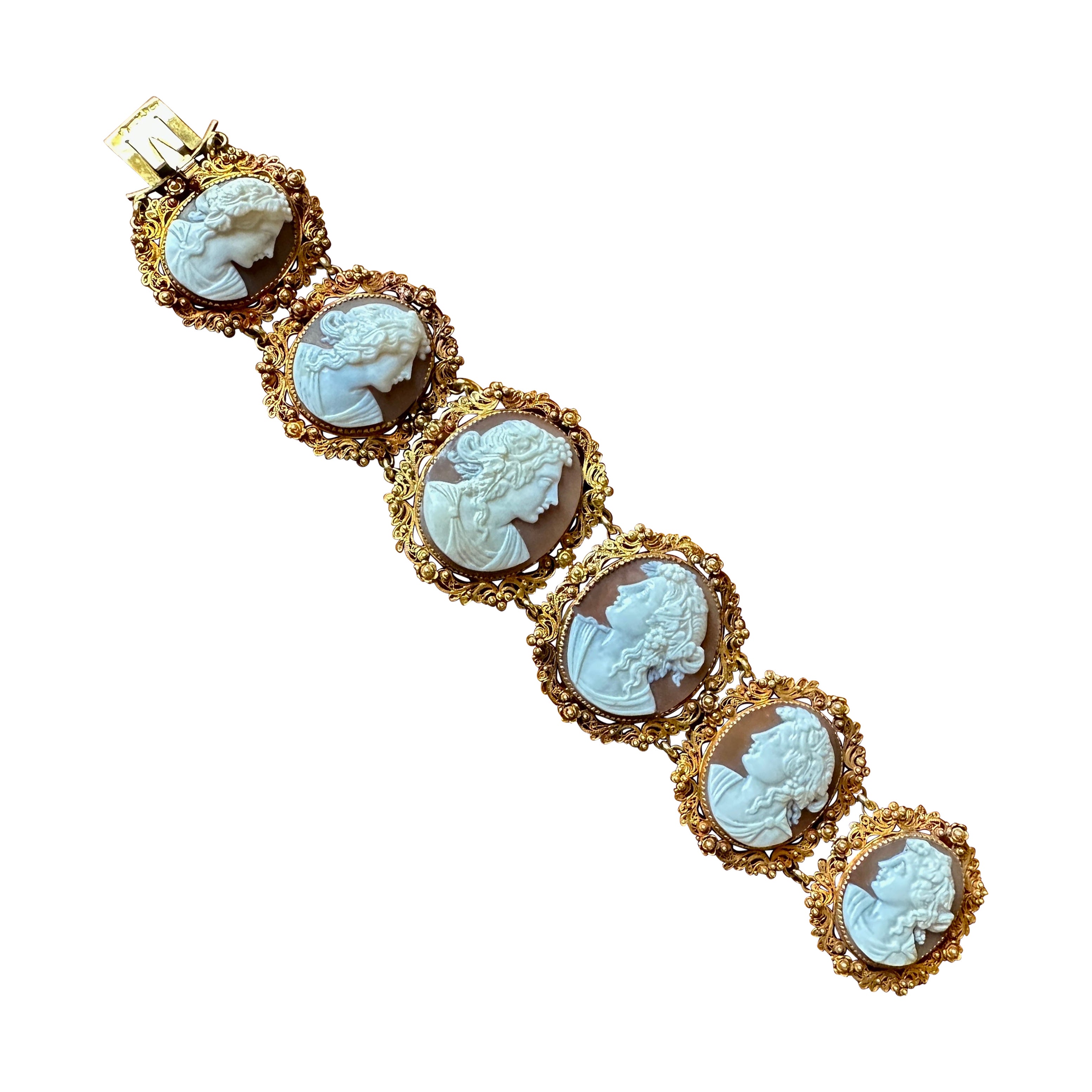Victorian Cameo Bracelet 14 Karat Gold Neoclassical Goddess Maiden Circa 1860