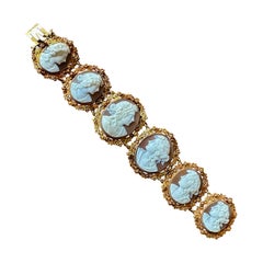 Bracciale cammeo vittoriano in oro 14 carati Neoclassico Dea Fanciulla Circa 1860