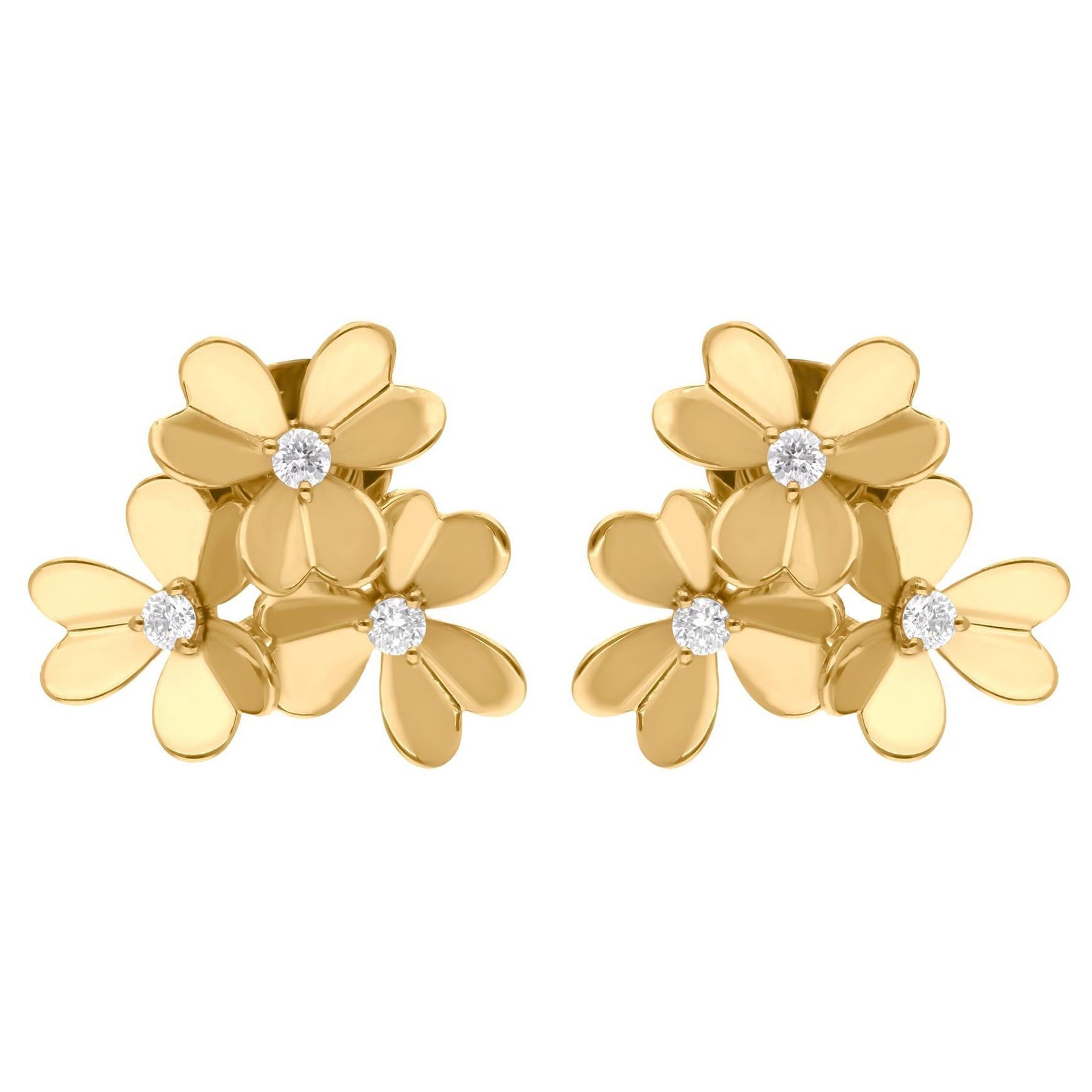 0.25 Karat SI Reinheit HI Farbe Diamant-Blumenohrringe 14 Karat Gelbgold