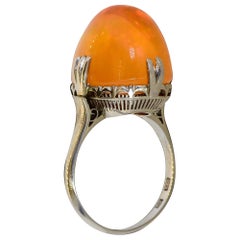 Fine Natural 16.4 ct. Fire Opal and Platinum Antique Ring, c. 1915.