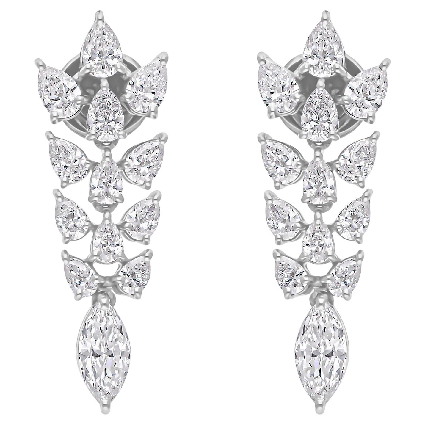3 Carat SI Clarity HI Color Pear Marquise Diamond Earrings 14 Karat White Gold
