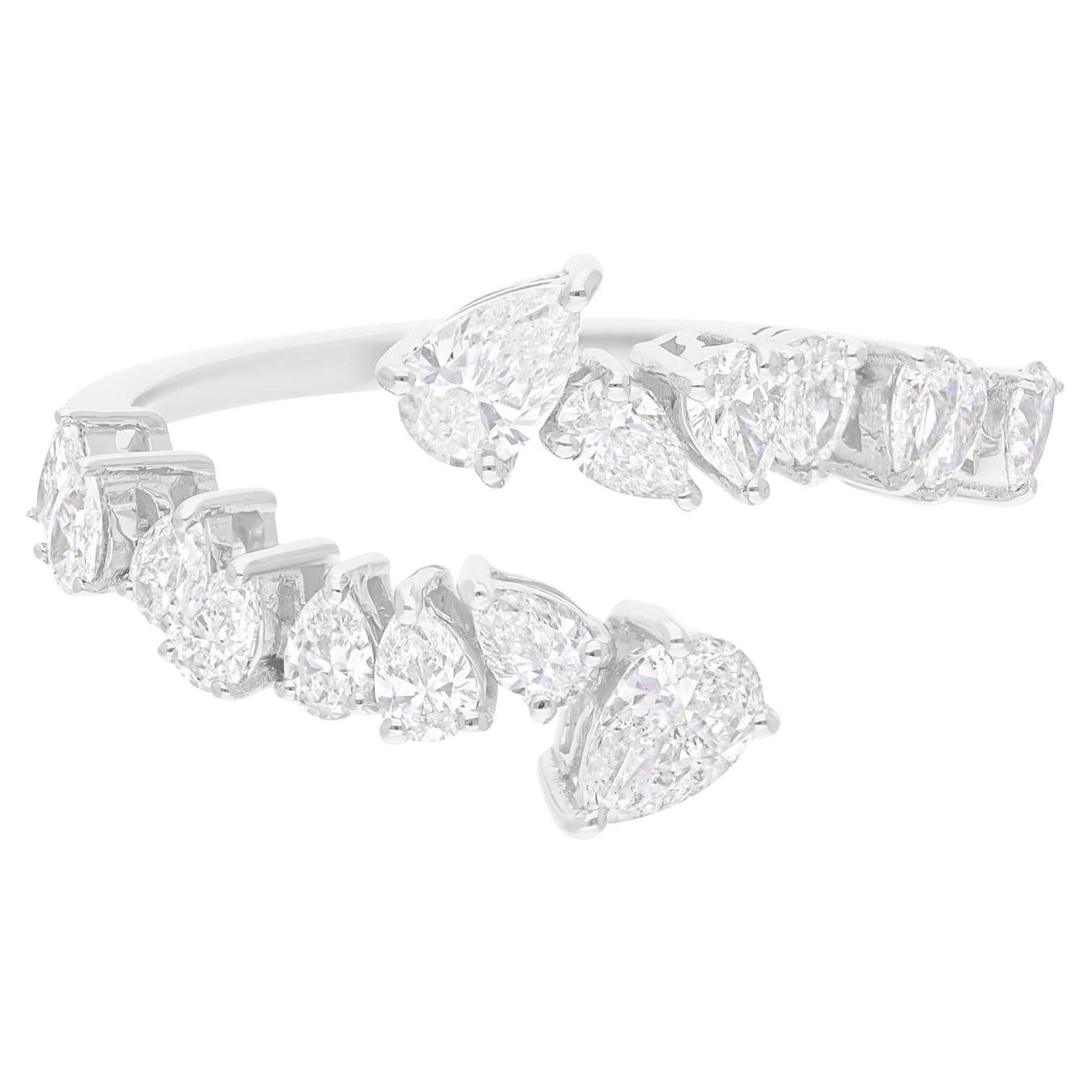 1.06 Carat SI Clarity HI Color Pear Shape Diamond Wrap Ring 14 Karat White Gold