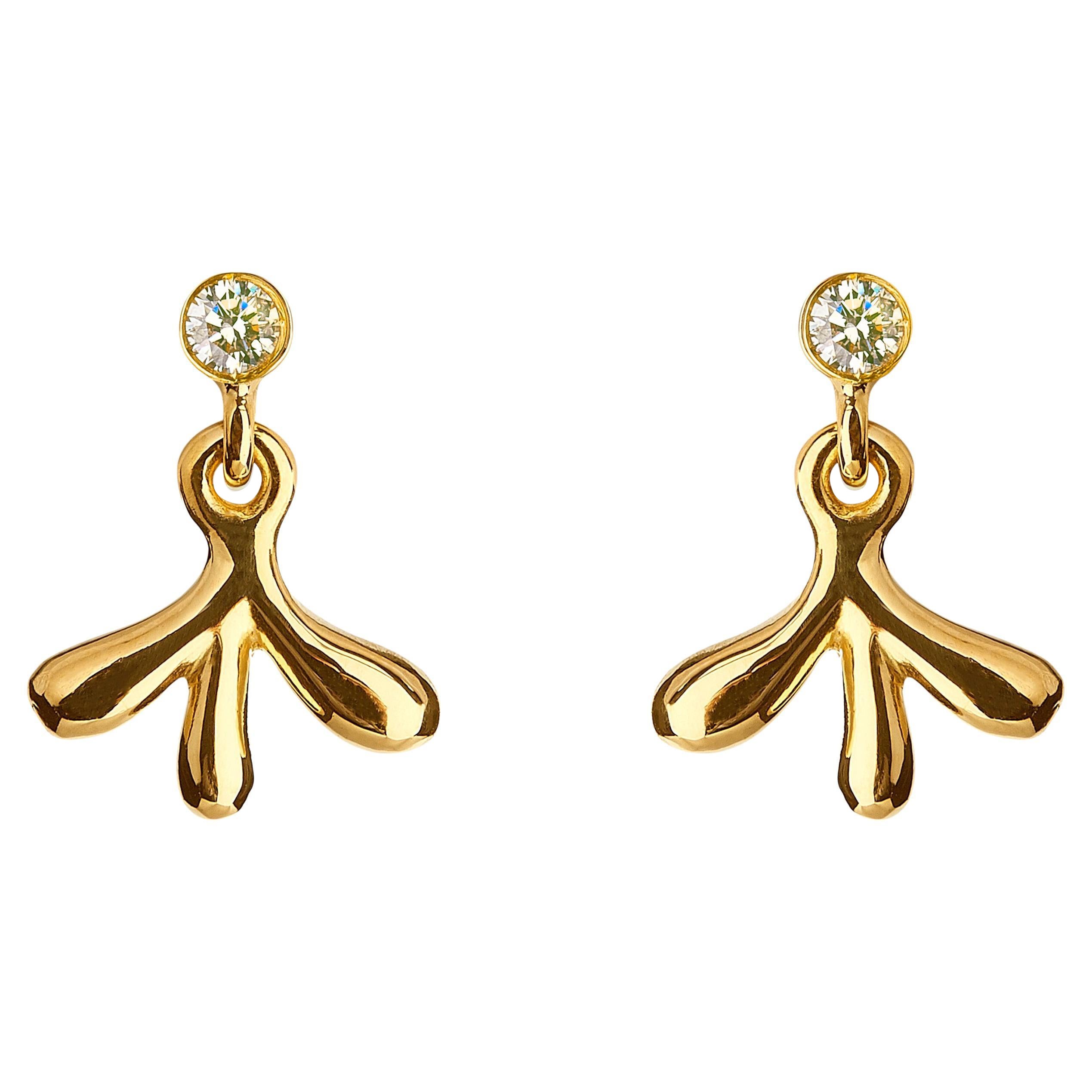 Nathalie Jean Contemporary Natural Style Diamond Gold Drop Dangle Earrings