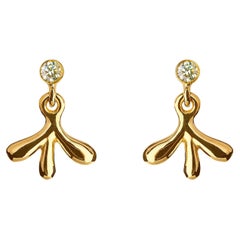 Nathalie Jean Contemporary Natural Style Diamond Gold Drop Dangle Earrings