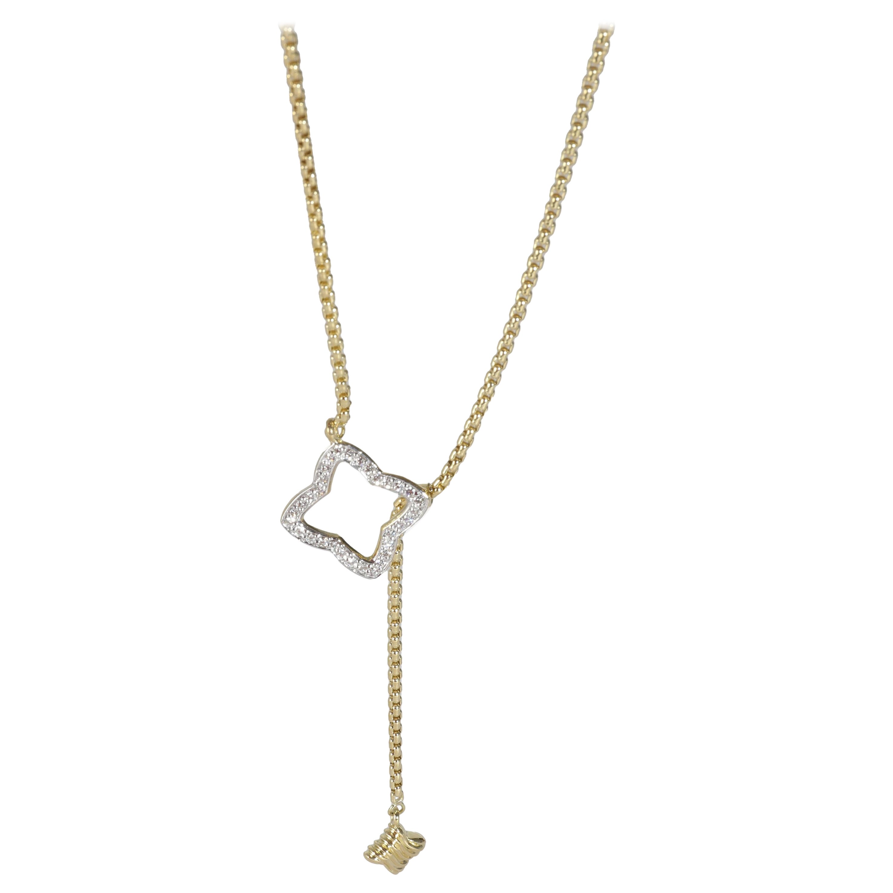 David Yurman Quatrefoil Diamond Lariat Necklace in 18K Yellow Gold 0.25 CTW