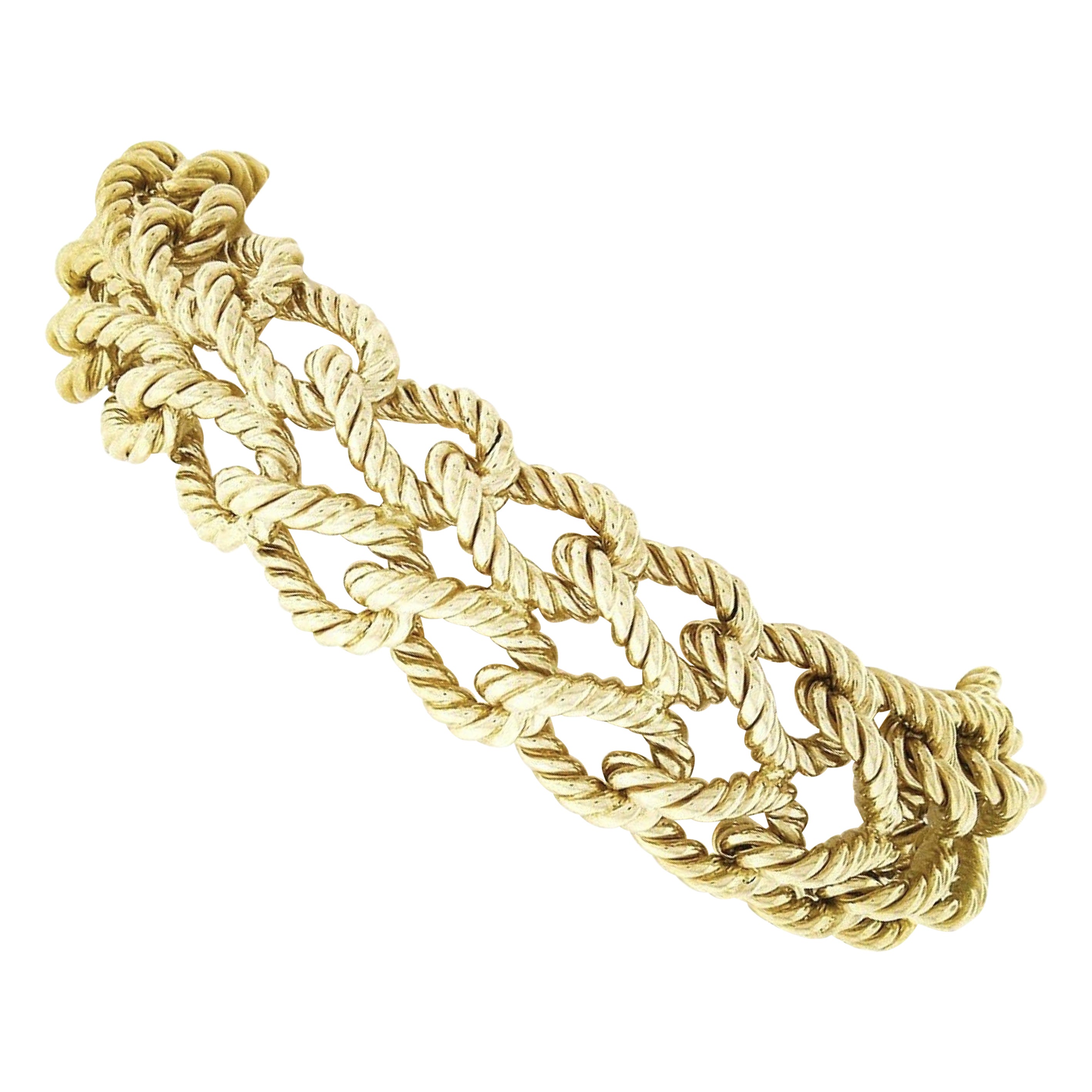 Tiffany & Co. 14k Gold Dual Row Twisted Wire Cable Interlocking Link Bracelet