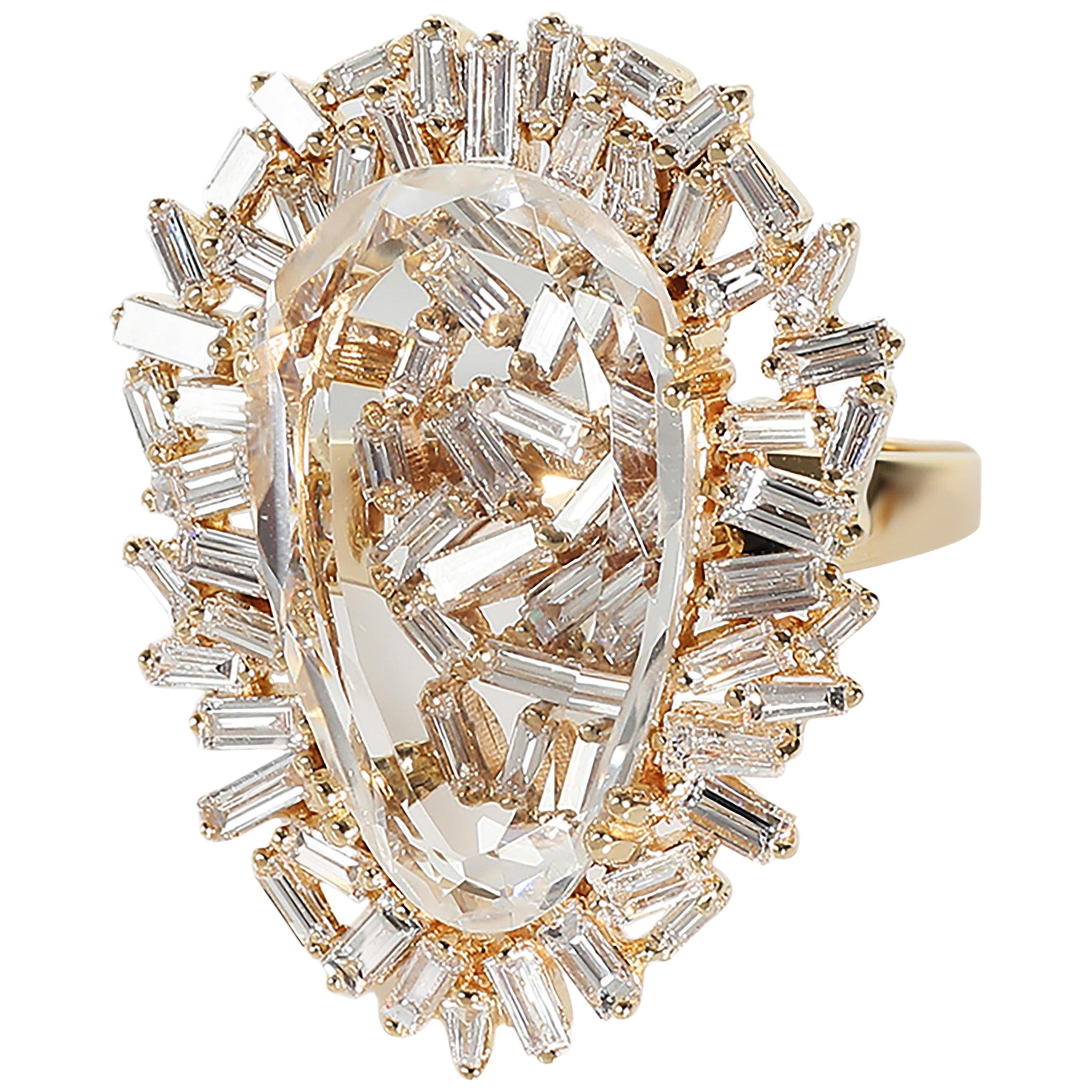 Suzanne Kalan One Of A Kind Baguette Diamond & Crystal Ring in 18K Yellow Gold