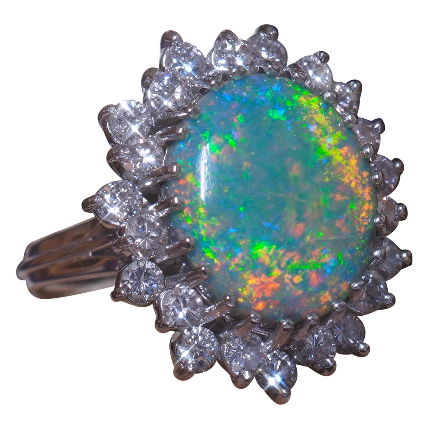 18K Black Opal Australian Diamond Vintage Ring GIA Solid Rainbow Fine 7.08 CTS!