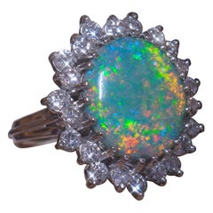 18K Black Opal Australian Diamond Vintage Ring GIA Solid Rainbow Fine 7.08 CTS!