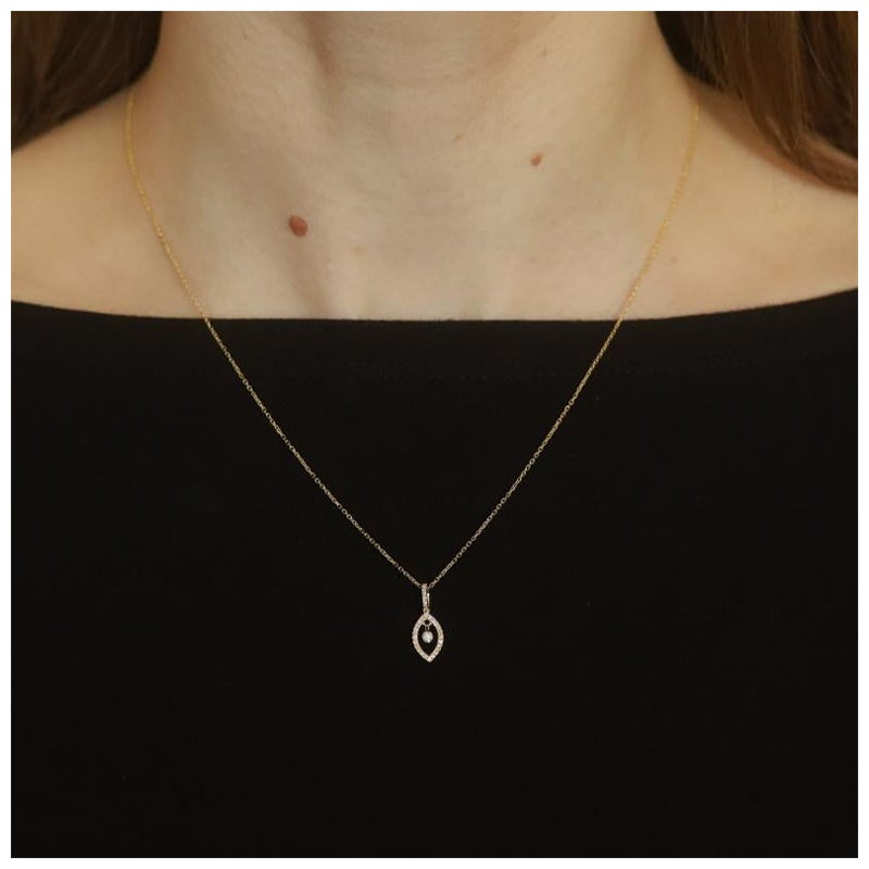 Yellow Gold Diamond Halo Pendant Necklace -14k Round Brilliant .14ctw Adjustable