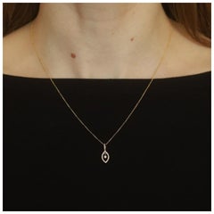 Yellow Gold Diamond Halo Pendant Necklace -14k Round Brilliant .14ctw Adjustable