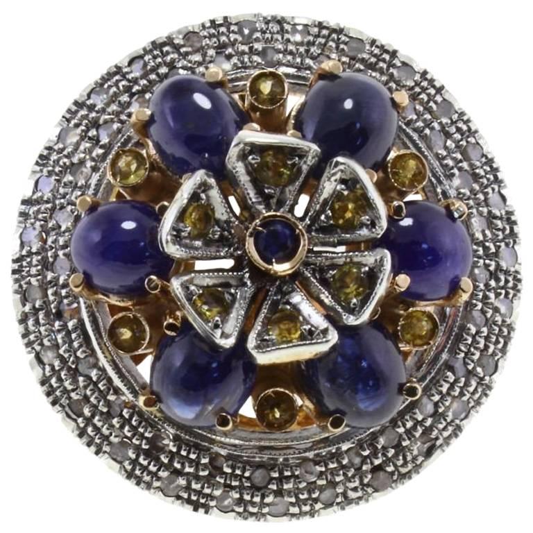 ct 12, 53 Sapphire Diamond  Gold and Silver Ring For Sale