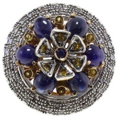 ct 12, 53 Sapphire Diamond  Gold and Silver Ring