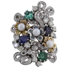 Luise Diamond Pearl Precious Stone Ring 8