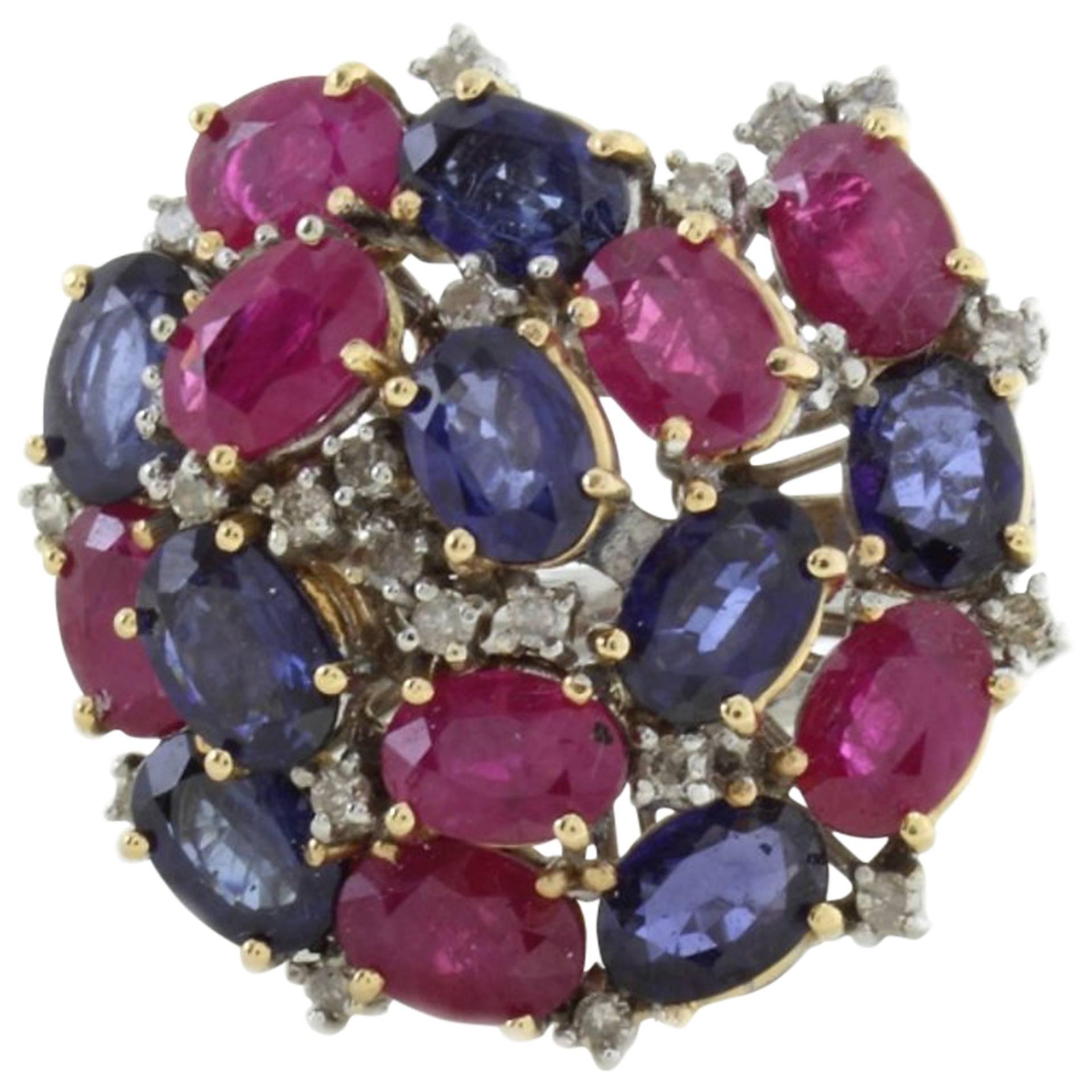 Kt. 9, 92 Sapphire Ruby Diamond Gold Ring