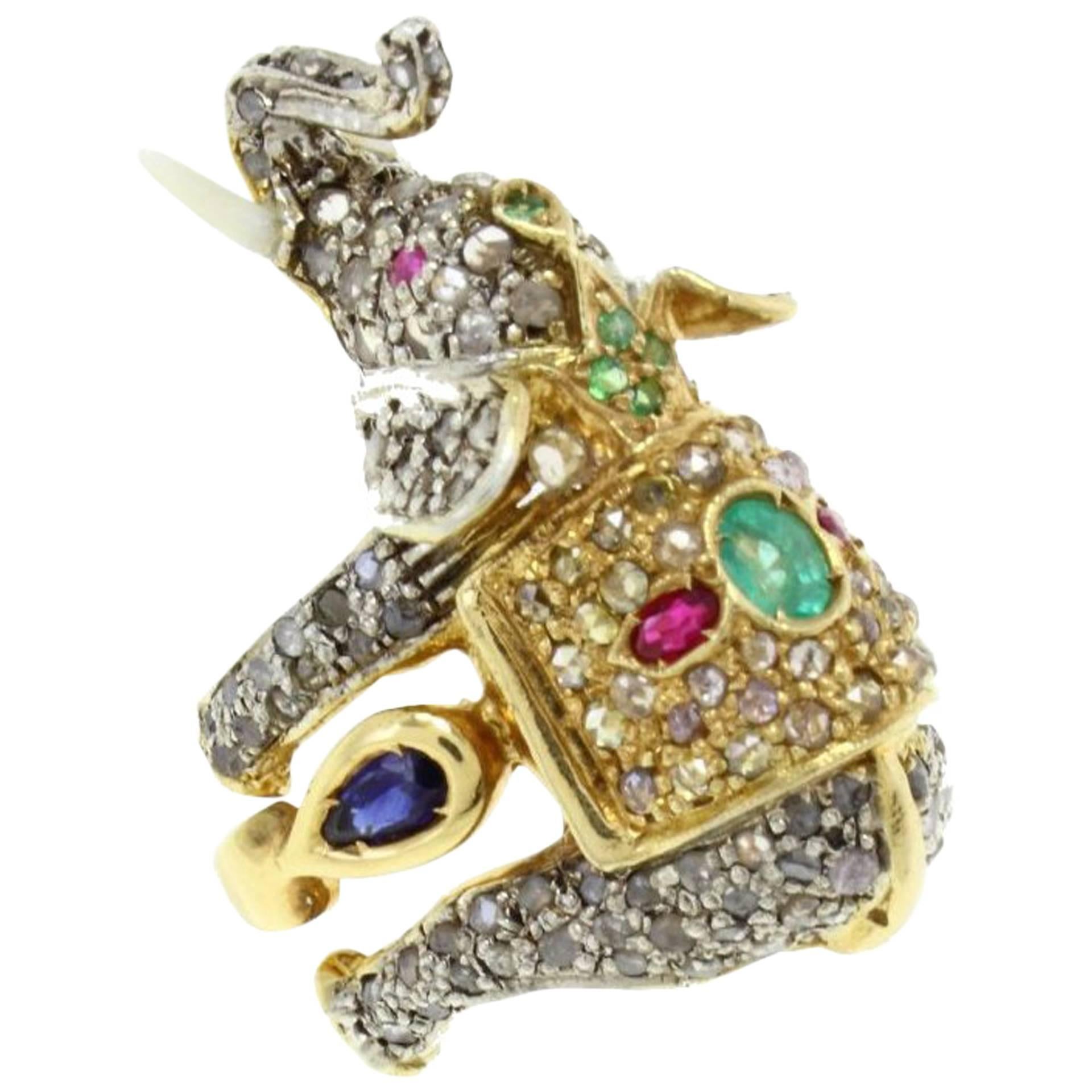 Luise Diamond Sapphire Ruby Emerald Elephant Ring